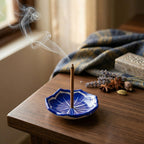 Blue Pottery Scalloped Floral Incense Holder in Cobalt