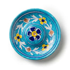 Turquoise Blue Pottery Incense Holder with Floral Motifs