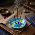 Turquoise Blue Pottery Incense Holder with Floral Motifs