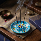 Turquoise Blue Pottery Incense Holder with Floral Motifs