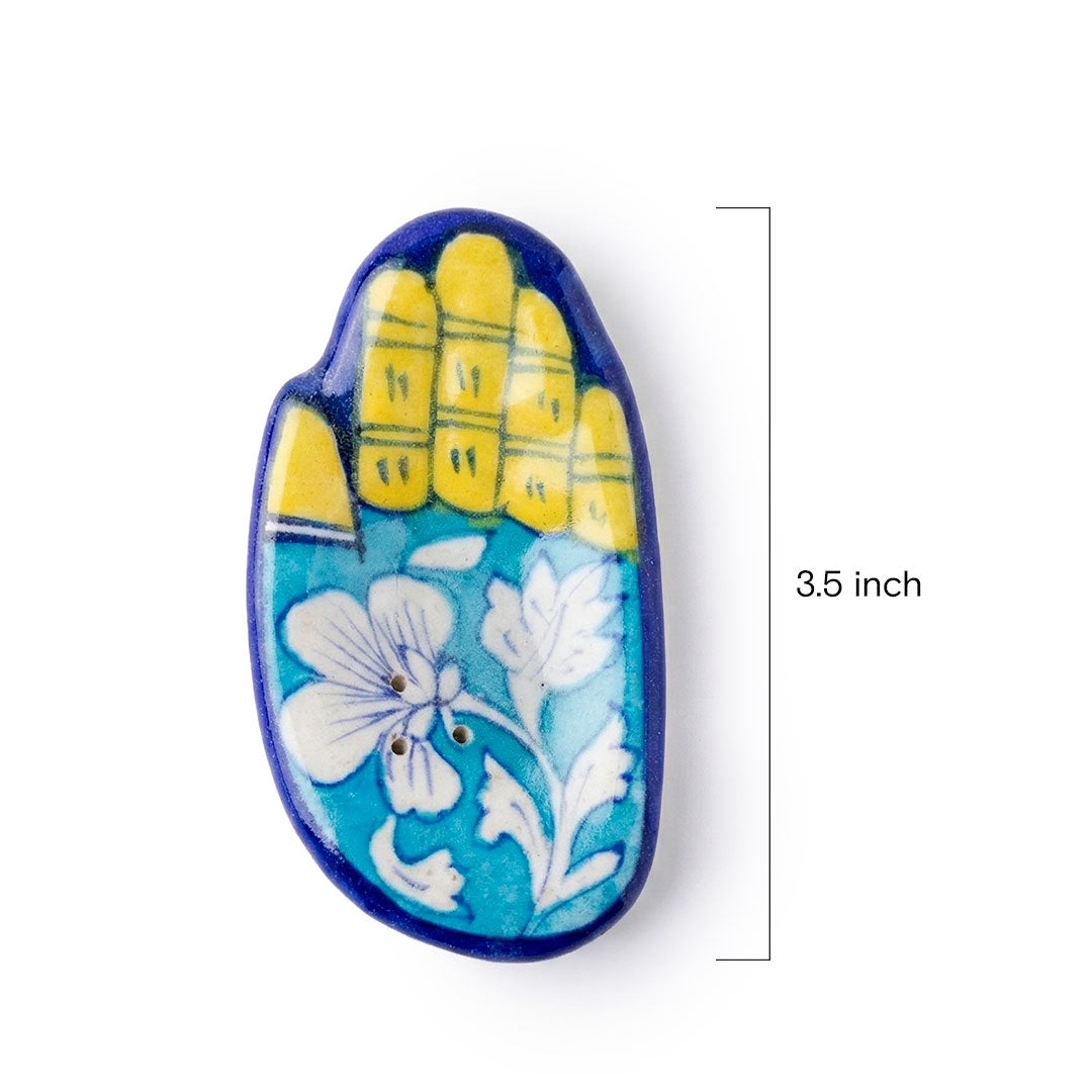 Hand-Painted Blue Pottery Hand-Shaped Floral Incense Holder