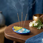 Hand-Painted Blue Pottery Hand-Shaped Floral Incense Holder