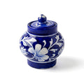 Hand-Painted Blue Pottery Floral Storage Jar with Lid Set of 2