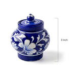 Hand-Painted Blue Pottery Floral Storage Jar with Lid Set of 2