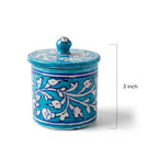 Artisanal Yellow & Blue Floral Blue Pottery Jar with Lid Set of 3