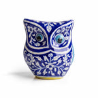 Traditional Floral Blue Pottery Owl Decor
