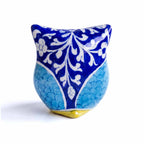 Traditional Floral Blue Pottery Owl Decor