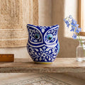 Traditional Floral Blue Pottery Owl Decor