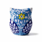 Artisan Blue Pottery Floral Owl Figurine