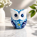 Artisan Blue Pottery Floral Owl Figurine