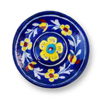 Artisanal Blue Pottery Incense Stick Holder with Yellow Blooms