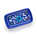 Hand-Painted Blue Pottery Rectangular Floral Trinket Dish