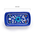Hand-Painted Blue Pottery Rectangular Floral Trinket Dish