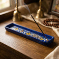 Blue Pottery Hand-Painted Floral Incense Holder in Cobalt