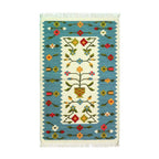 Decorative rug with floral patterns on a blue background