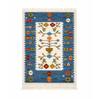 Blue & Cream Handwoven Kilim Rug