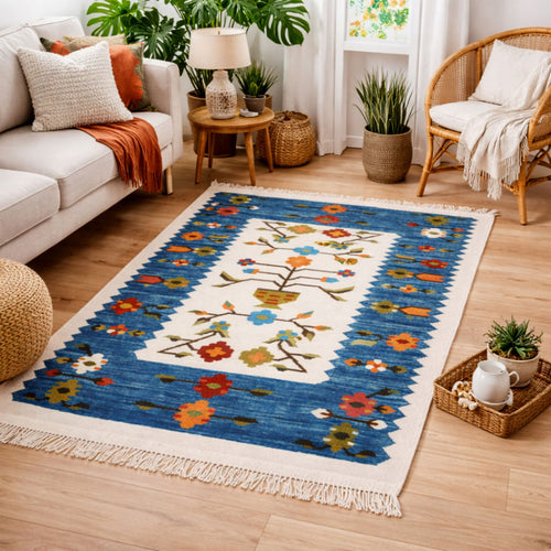 Blue & Cream  Kilim Rug
