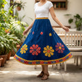 Vibrant Blue Boho Maxi Skirt with Floral Applique