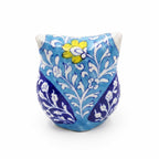 Handmade Blue Pottery Floral Owl Statue