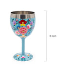 Hand-Painted Blue Blossom Stainless Steel Wine Goblet