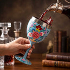 Hand-Painted Blue Blossom Stainless Steel Wine Goblet