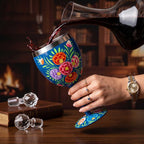 Hand-Painted Blue Botanical Stainless Steel Wine Glass