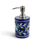 Hand-Painted Blue Pottery Floral Vine Soap Dispenser