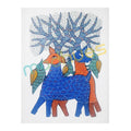 Original Gond Art Painting - Blue Deer and Sacred Tree