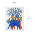Original Gond Art Painting - Blue Deer and Sacred Tree