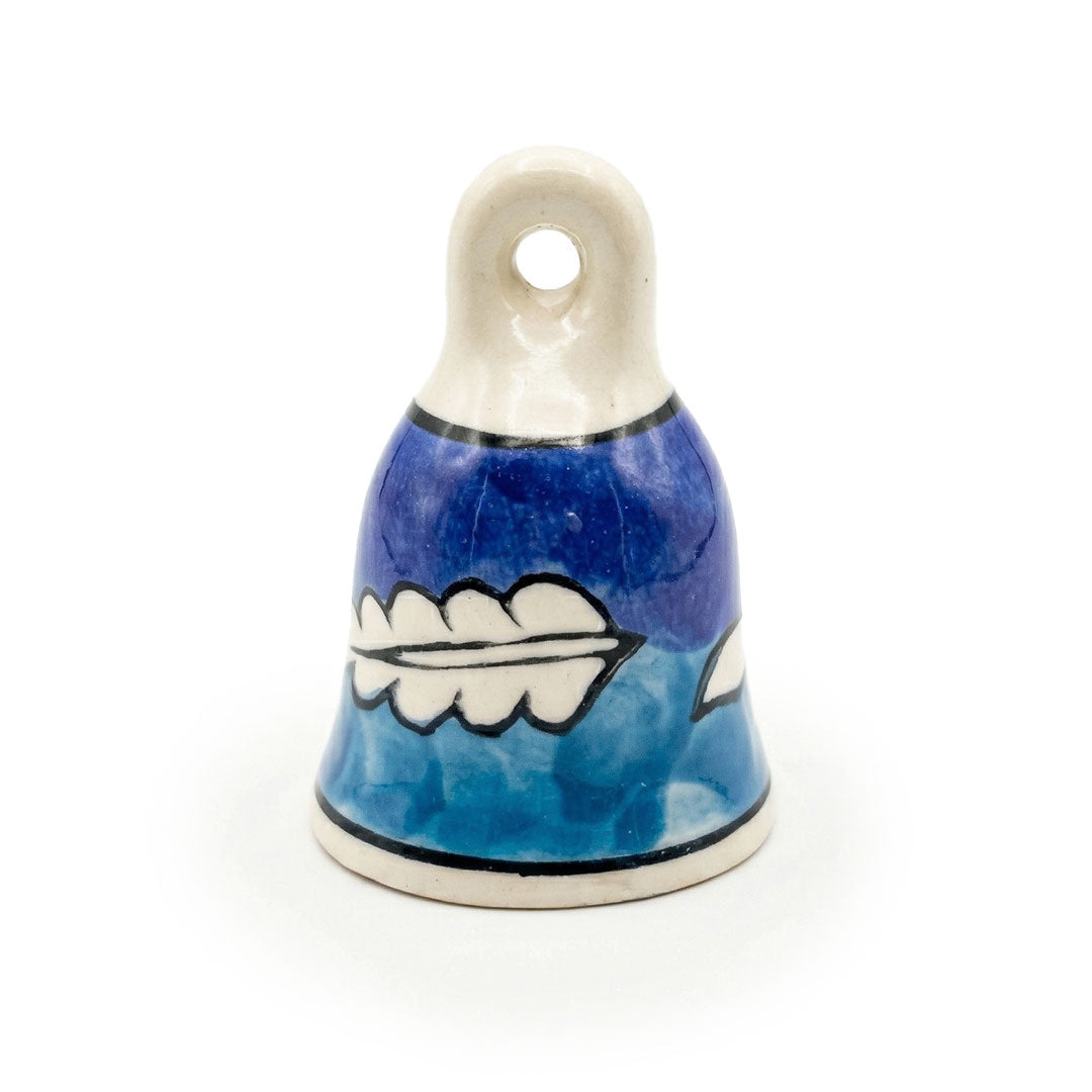 Assorted Hand-Painted Blue Pottery Bell Set of 5