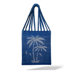 Dhokra Weaving Blue Palm Tree Woven Tote - Handcrafted Artisanal Bag