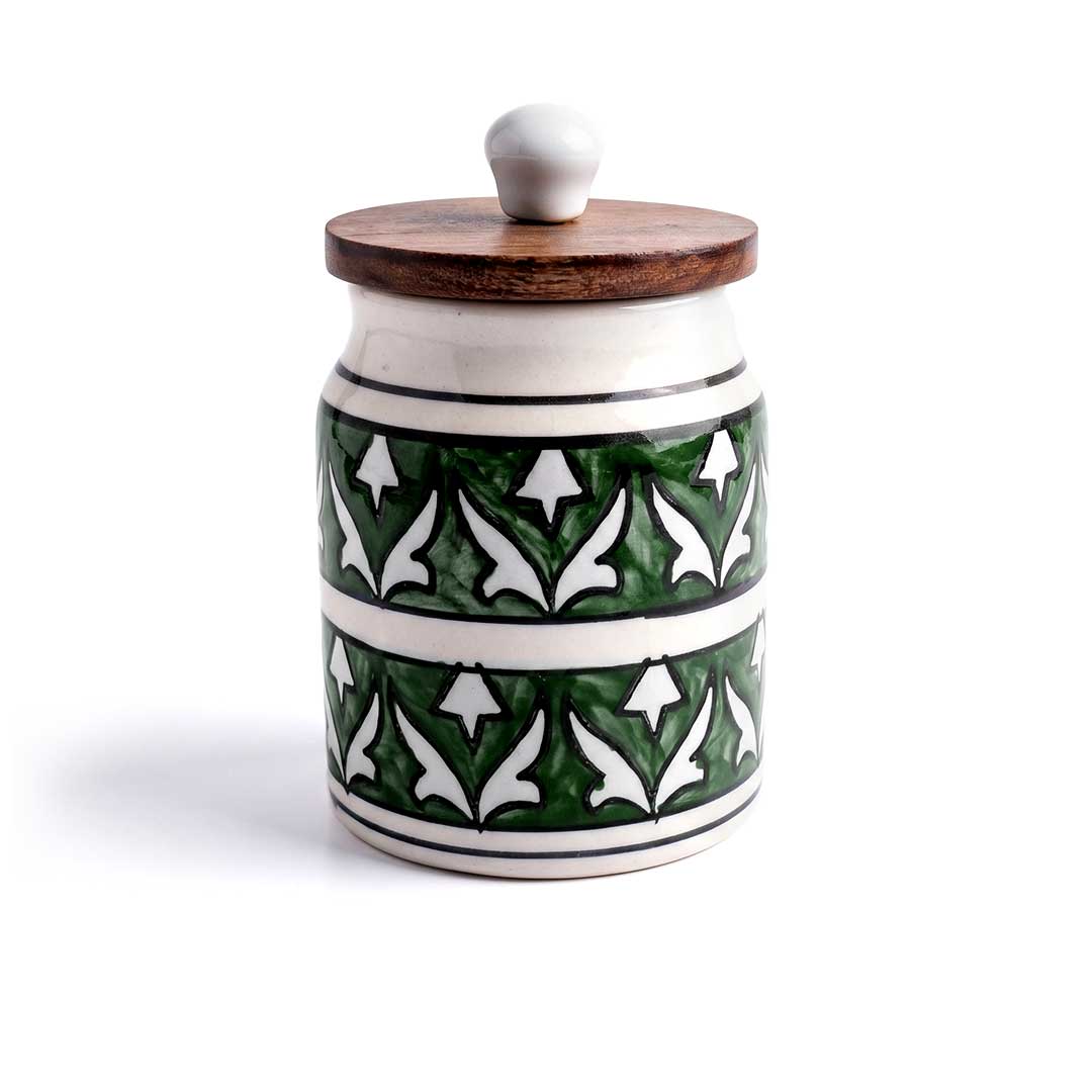 Hand-Painted Assorted Ceramic Jar with Wooden Lid Set