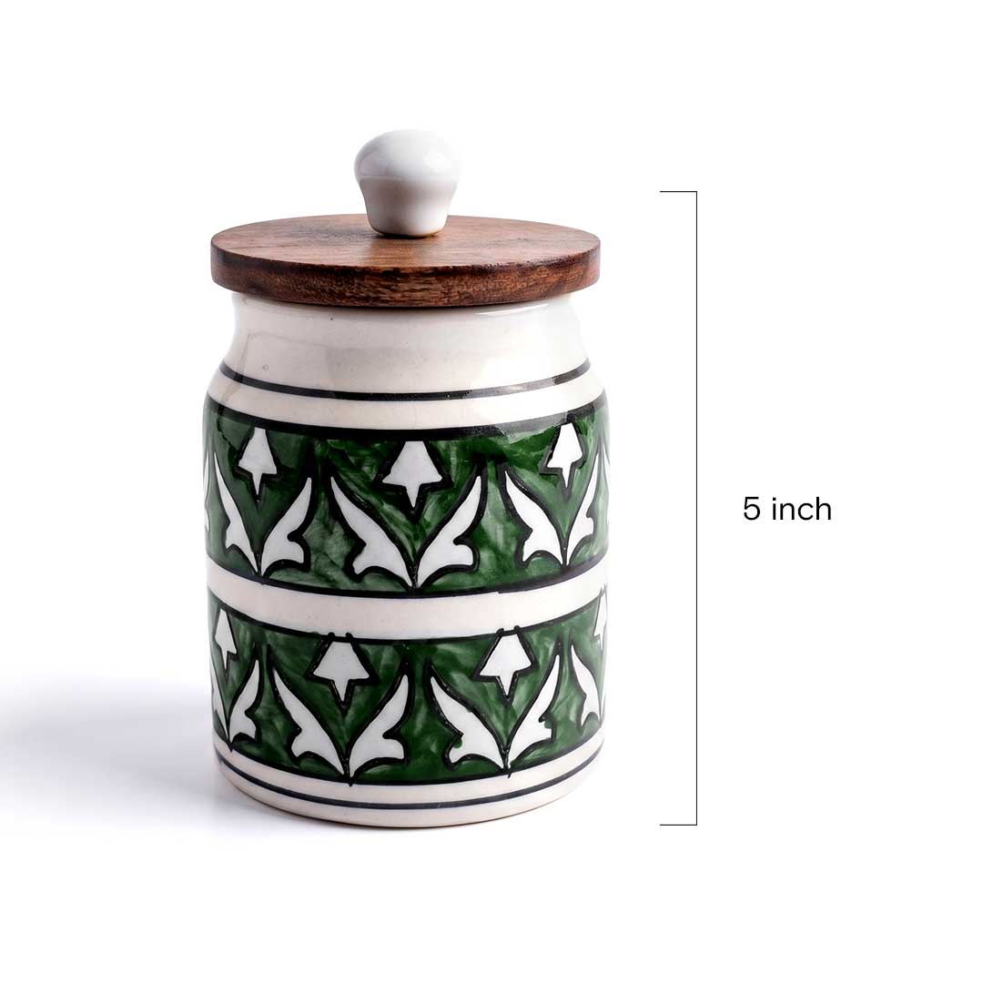Hand-Painted Assorted Ceramic Jar with Wooden Lid Set