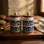 Hand-Painted Assorted Ceramic Jar with Wooden Lid Set