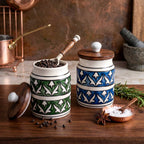 Hand-Painted Assorted Ceramic Jar with Wooden Lid Set