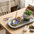 Artisanal Blue Pottery Sunflower Incense Stick Holder