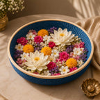 Kashi Grass Teal Woven Serving Tray with Polished Wood Base
