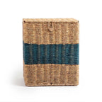 Handwoven Sabai Grass Lidded Storage Box with Teal Stripe