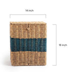 Handwoven Sabai Grass Lidded Storage Box with Teal Stripe