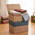 Handwoven Sabai Grass Lidded Storage Box with Teal Stripe