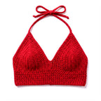 Back view showing tie-back straps of the crochet top.