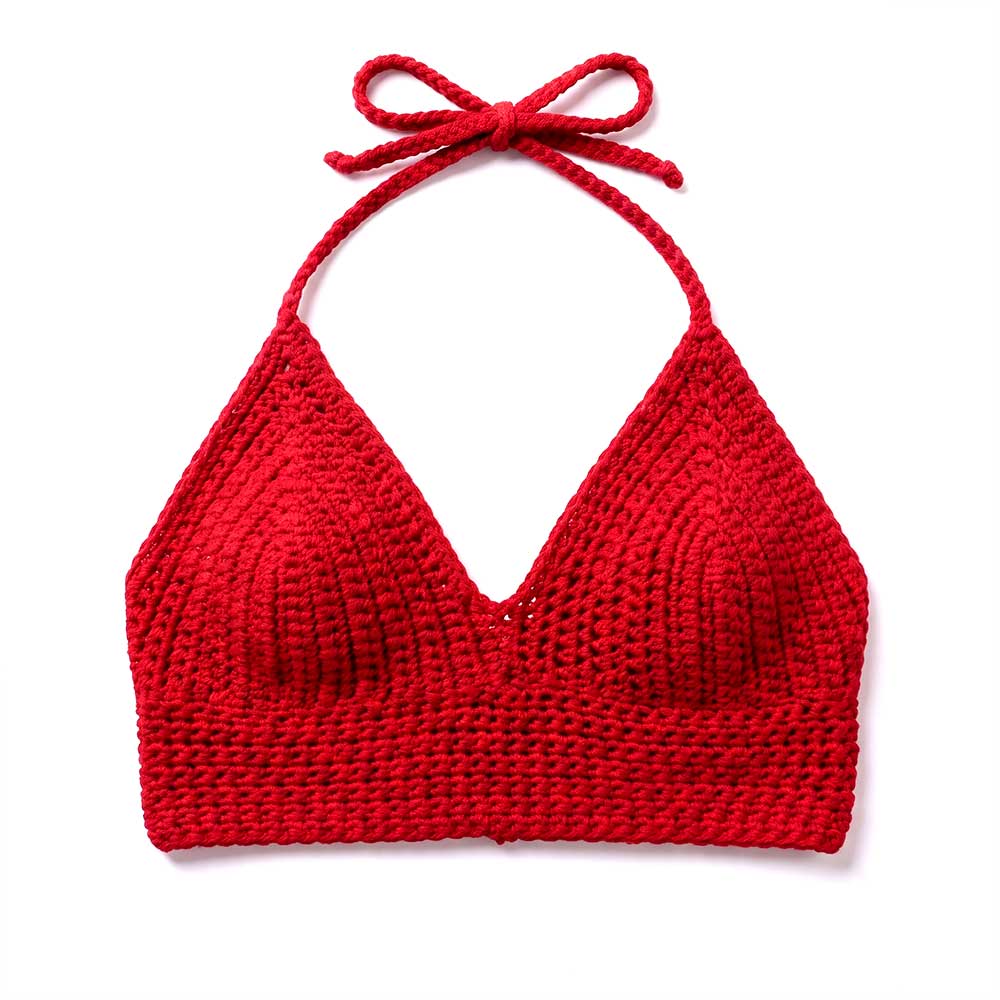 Back view showing tie-back straps of the crochet top.