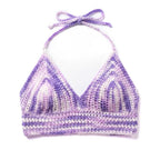 Close up detail of hand-crocheted bikini top texture.