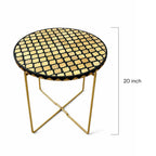 Handmade Round Trellis Inlay Side Table with Gold Base