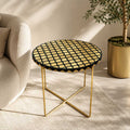 Handmade Round Trellis Inlay Side Table with Gold Base