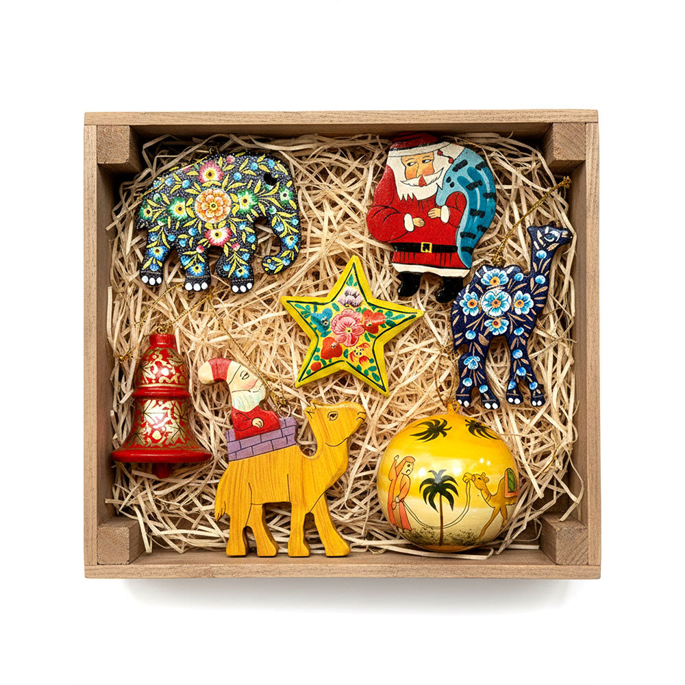 Hand-Painted Indian-Inspired Assorted Christmas Ornaments (Set of 5) - Madhues