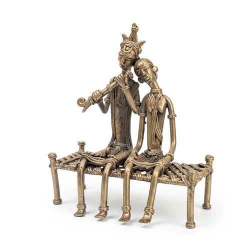 Antique Brass Dhokra Art Musical Couple on Charpai