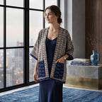 Blue Leaf Block Print Handmade Cotton Overcoat