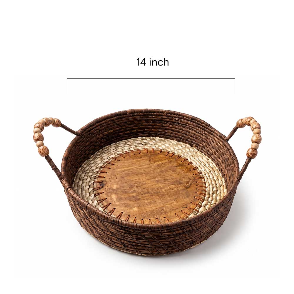 Kashi Grass Handwoven Serving Tray with Beaded Handles
