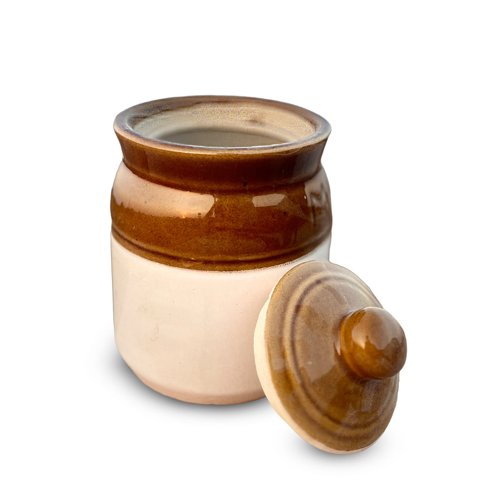 Pokhran Two-Tone Glazed Pottery Pickle Jar with Lid